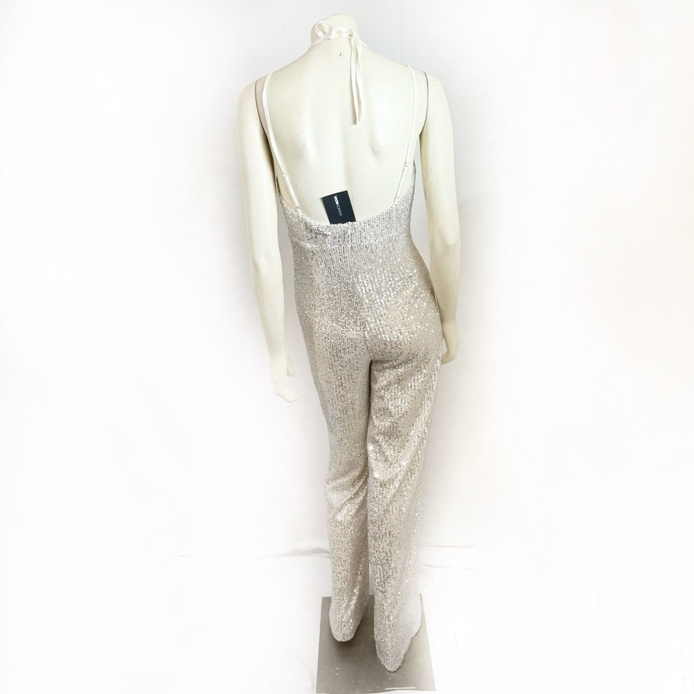 Fashion Nova Party Girl Silver Sequins Jumpsuit Size XS - Picture 6 of 8